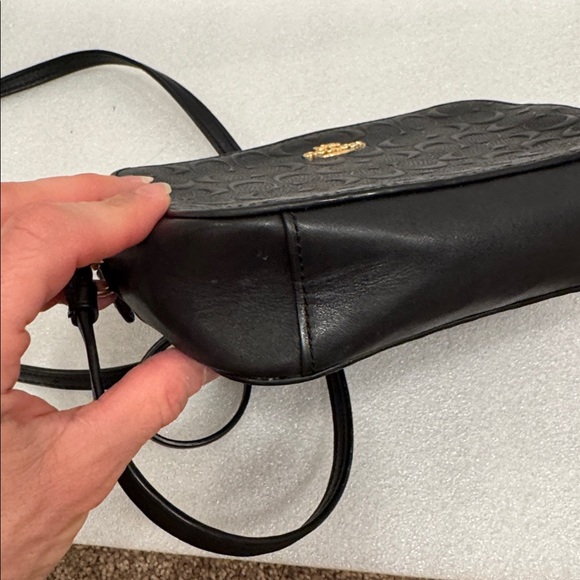 COACH Black Embossed Signature Camera Crossbody with Gold Logo - Picture 5 of 9